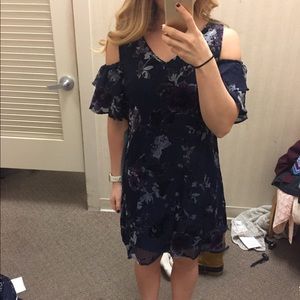 Luxology navy floral cold shoulder dress